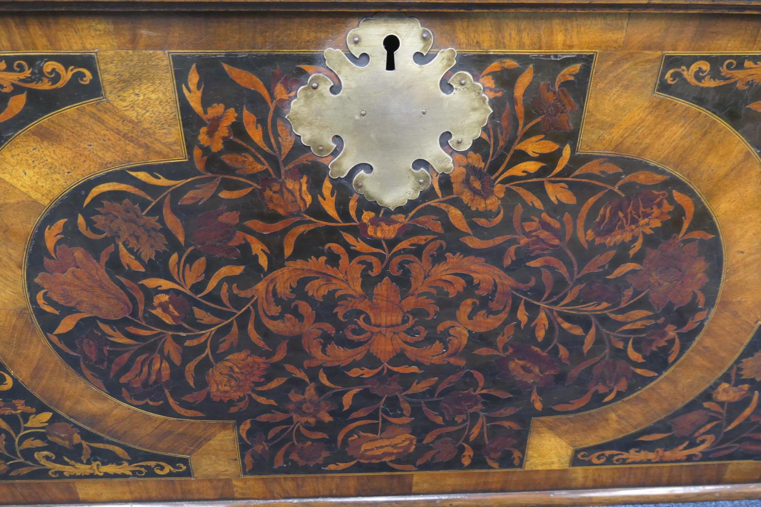 Walnut and marquetry inlaid chest on stand, in the William and Mary style, inlaid to the top and - Image 14 of 18