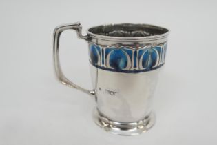 Edwardian silver and enamelled christening tankard, by William Hutton and Sons, London 1902, ovoid