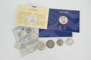 USA mixed coins including Millenium coloured silver eagle pack, 999/1000, 31.1g; Morgan dollar, 1887