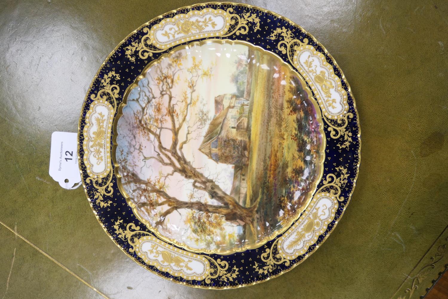 Royal Crown Derby named view cabinet plate, by Edwin Trowell, 'Old Hall, Breadsall', with a jewelled - Image 3 of 6