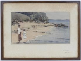 Monogrammist W E R, On the beach, Changi, watercolour, signed with initials, titled to the mount and