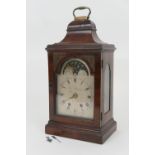 George III mahogany bracket clock, by Jonathan Mann, London, caddy top with lacquered brass carrying