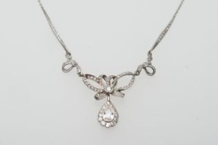 Diamond pendant necklace, centred with a pear cut diamond of approx. 0.5ct, colour estimated as G/H,