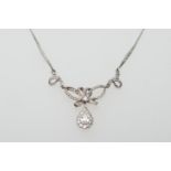 Diamond pendant necklace, centred with a pear cut diamond of approx. 0.5ct, colour estimated as G/H,