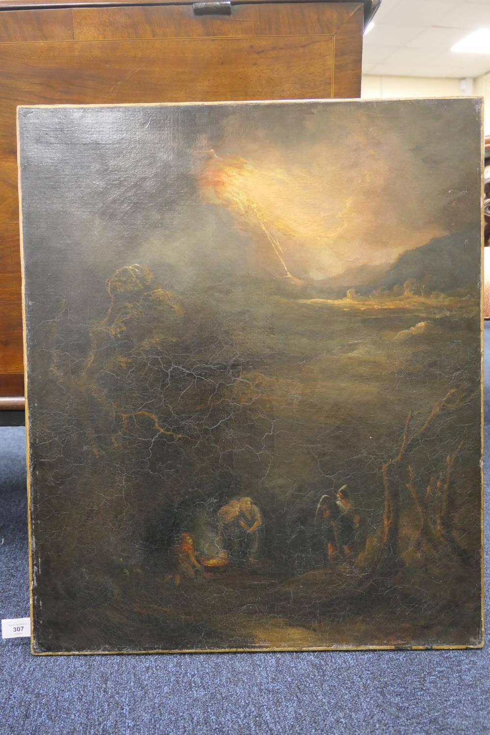 In the style of John Martin, The Refuge, oil on relined canvas, 19th Century, unframed, 76cm x - Image 3 of 12