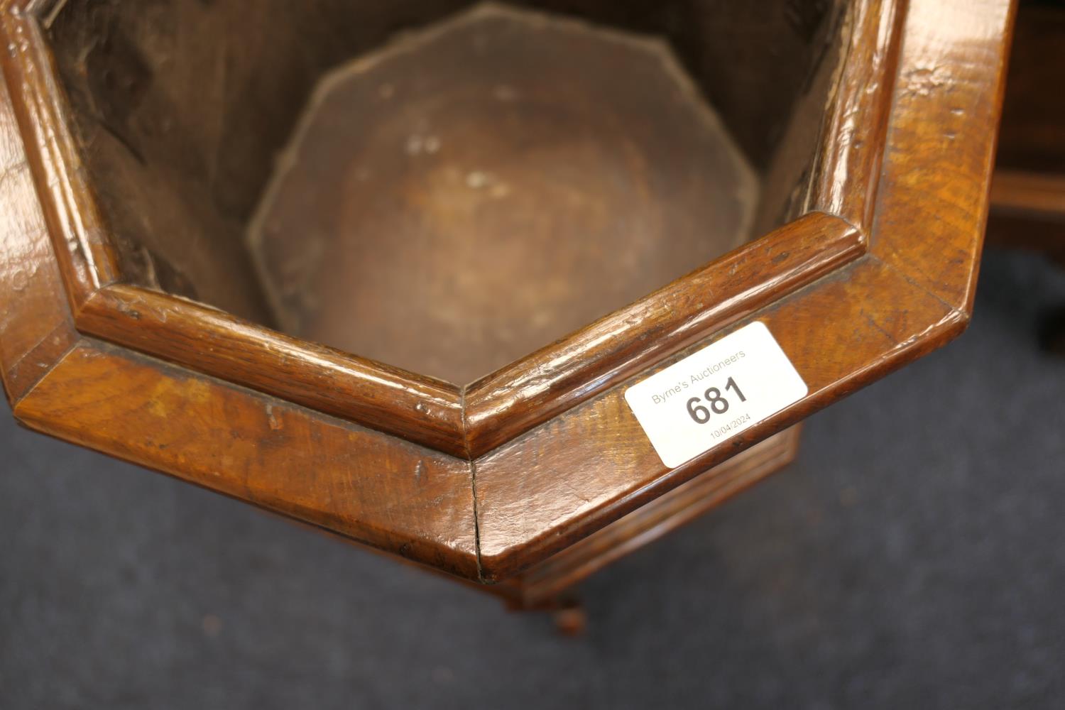 Victorian Gothic Revival pollard oak octagonal jardiniere stand, circa 1860, decorated with - Image 2 of 11