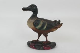 Cheshire heraldry interest: Painted carved wooden mallard argent crest, probably from the Arms of