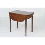 Late George III mahogany Pembroke table, the top with drop leaves over a single frieze drawer