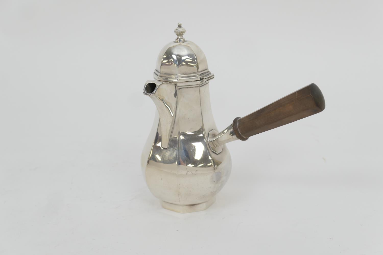 Victorian silver chocolate pot, by C S Harris, London 1895, octagonal form with a domed hinged