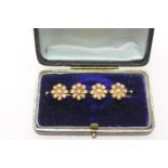 Edwardian 15ct gold pearl flowerhead bar brooch, 52mm, gross weight approx. 6.5g (Please note