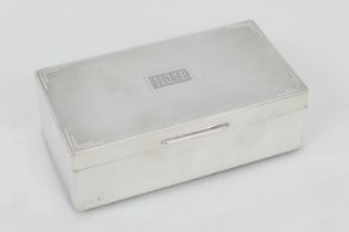 George VI silver cigarette box, Birmingham 1947, rectangular form, the lid engraved with initials,