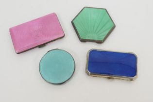 Two silver and guilloche enamelled compacts and two cigarette cases (4)