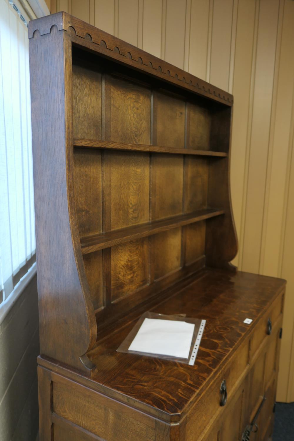 Workshop of Robert 'Mouseman' Thompson, English oak dresser and plate rack, post 1971, the - Image 8 of 9