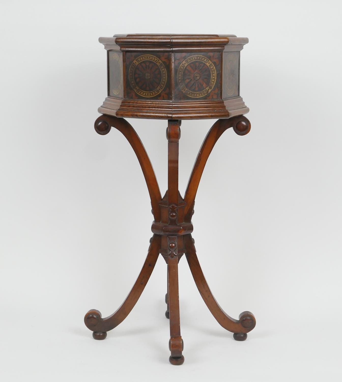 Victorian Gothic Revival pollard oak octagonal jardiniere stand, circa 1860, decorated with