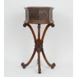 Victorian Gothic Revival pollard oak octagonal jardiniere stand, circa 1860, decorated with