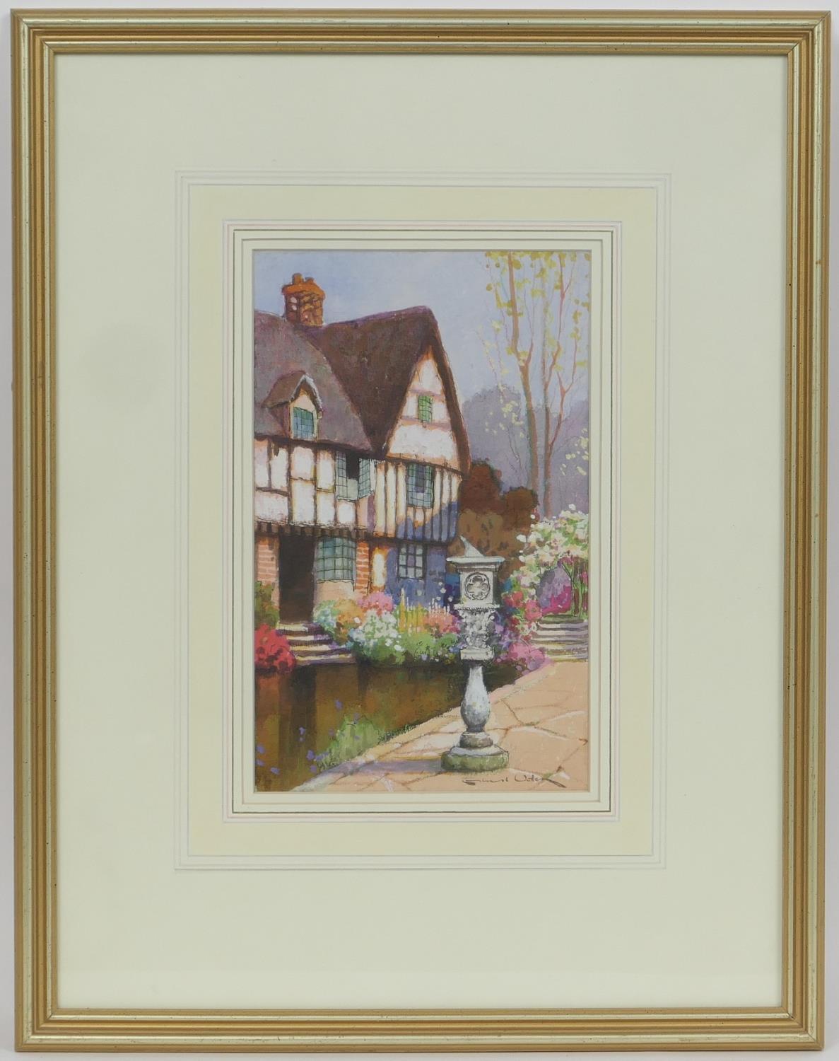 Ernest Uden (1879-1940), Pair, Manor house and gardens, watercolours, signed, 27cm x 16.5cm ( - Image 2 of 2