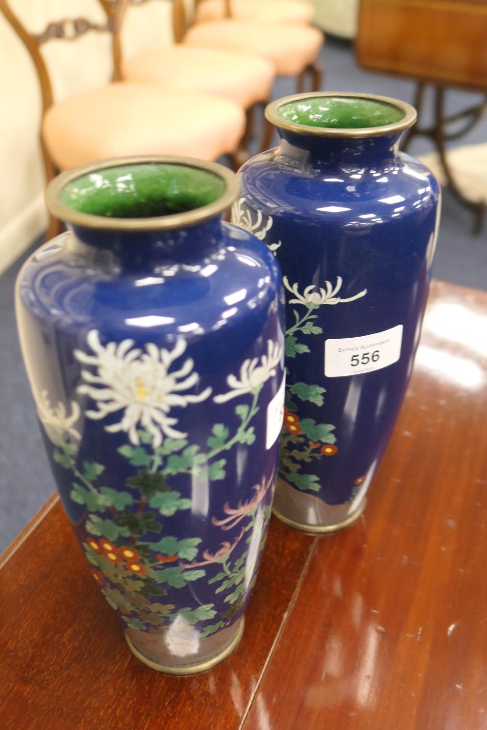 Pair of Japanese cloisonne vases, Meiji (1868-1912), shouldered ovoid form decorated with - Image 2 of 4