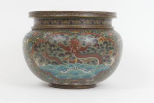 Chinese cloisonne jardiniere, 19th Century, decorated with panels of dragons over foaming waves