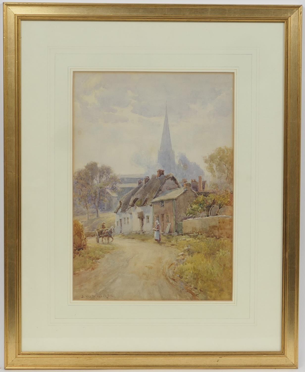 James W Milliken (1865-1945), Summer, a tranquil village scene, watercolour, signed, 39cm x 27cm (