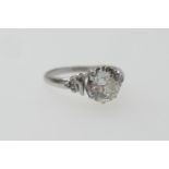 Diamond solitaire ring, the old round cut diamond of approx. 1.25cts, estimated as J/K in colour and
