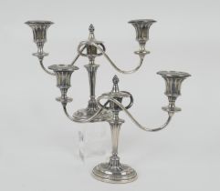 Pair of Edwardian silver candelabra, Birmingham 1906, in the Adam style, having two S-shaped