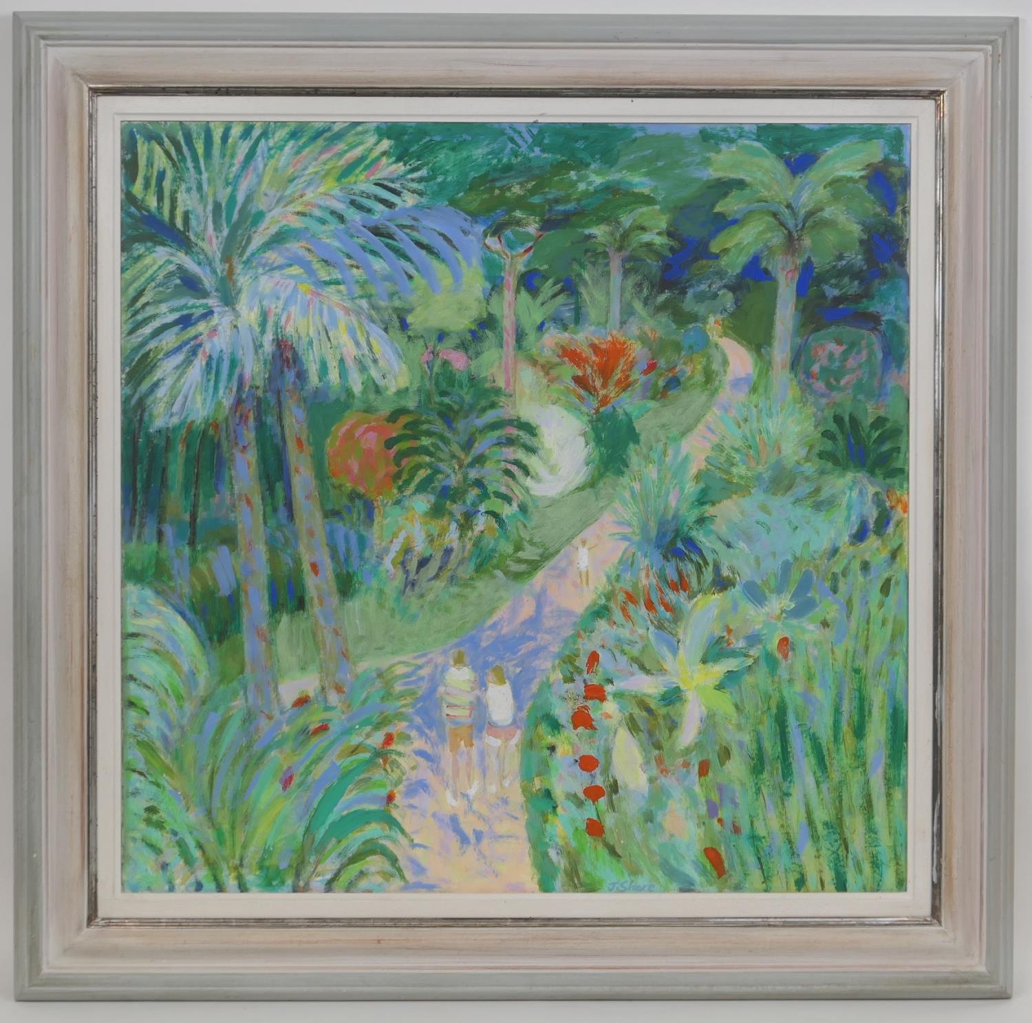 Jack Shore (1922-2008), Artist and companion walking in tropical gardens, oil on board, signed,