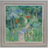 Jack Shore (1922-2008), Artist and companion walking in tropical gardens, oil on board, signed,