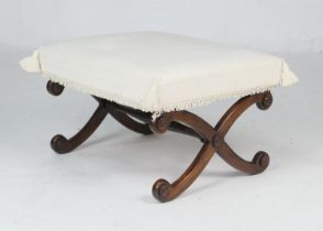 Early Victorian mahogany and ivory coloured fabric companion stool, with cross form supports