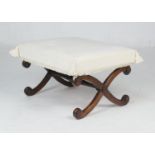 Early Victorian mahogany and ivory coloured fabric companion stool, with cross form supports