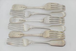 Six Victorian silver fiddle pattern table forks, by William Eaton, London 1838, gross weight approx.