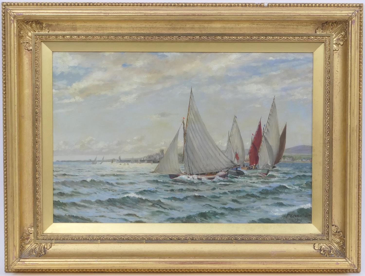 Flaxney Stowell Jnr (1846-1916), Racing off Cowes, oil on canvas, signed and dated 1919, 30cm x 45cm