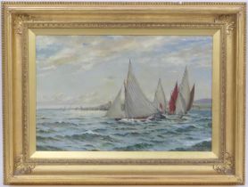Flaxney Stowell Jnr (1846-1916), Racing off Cowes, oil on canvas, signed and dated 1919, 30cm x 45cm