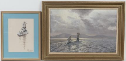 Julian Novorol (b.1949), Punt gunning on an estuary, oil on canvas, signed and dated 1989, 40cm x