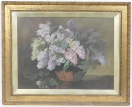 Attributed to Thomas Worsley (1829-75), Still life study of lilacs in a bowl, oil on canvas, 45cm