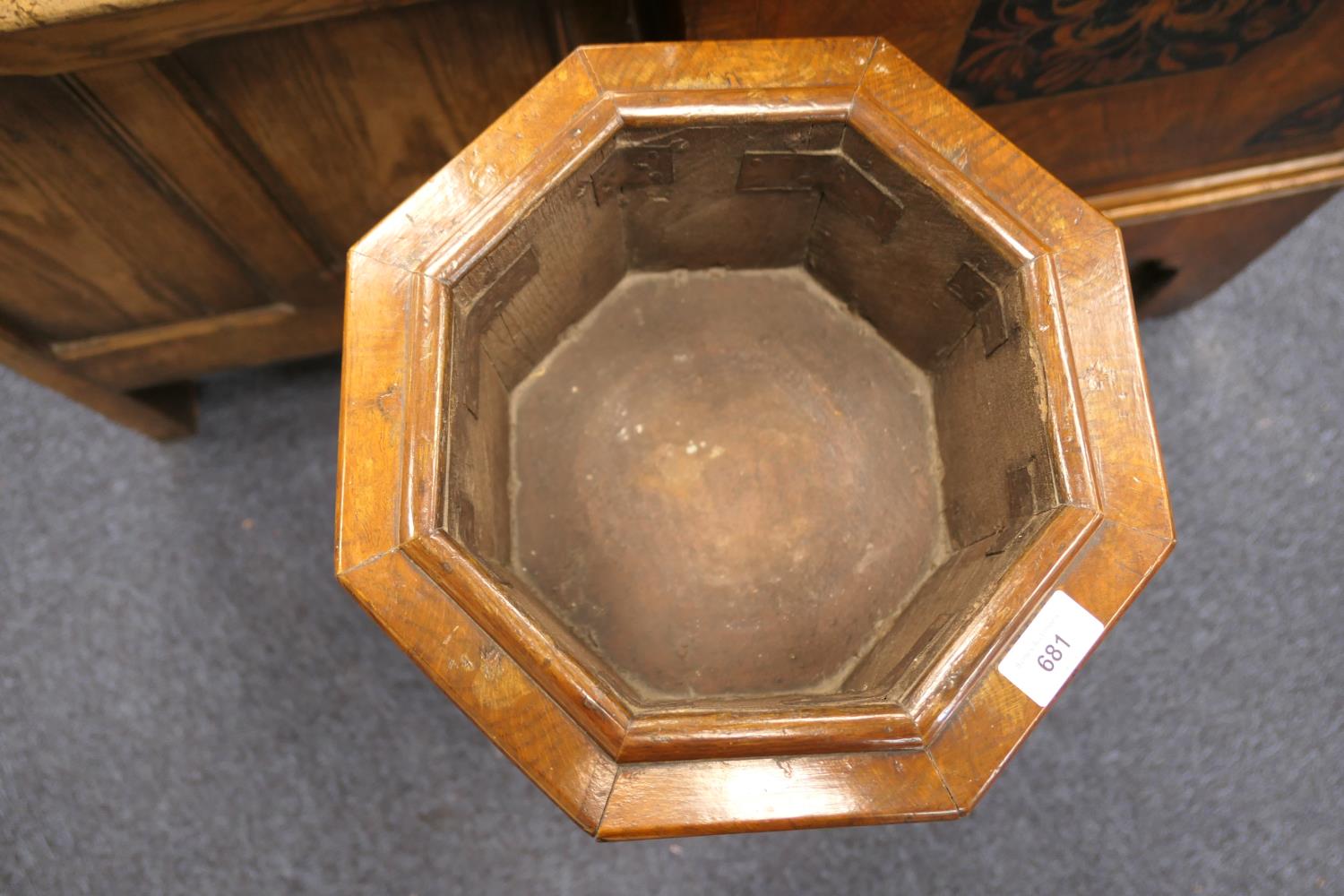 Victorian Gothic Revival pollard oak octagonal jardiniere stand, circa 1860, decorated with - Image 3 of 11