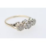 Diamond three stone ring, centred with a brilliant cut diamond of approx. 0.45ct flanked on either