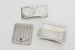 German 800 standard silver matchbook case, vertilinear decoration and blue glass cabochon, 5cm x 5.