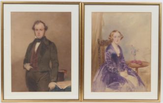 English School (Mid 19th Century), Pair of portraits, a gentleman standing three-quarter length, and