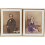 English School (Mid 19th Century), Pair of portraits, a gentleman standing three-quarter length, and