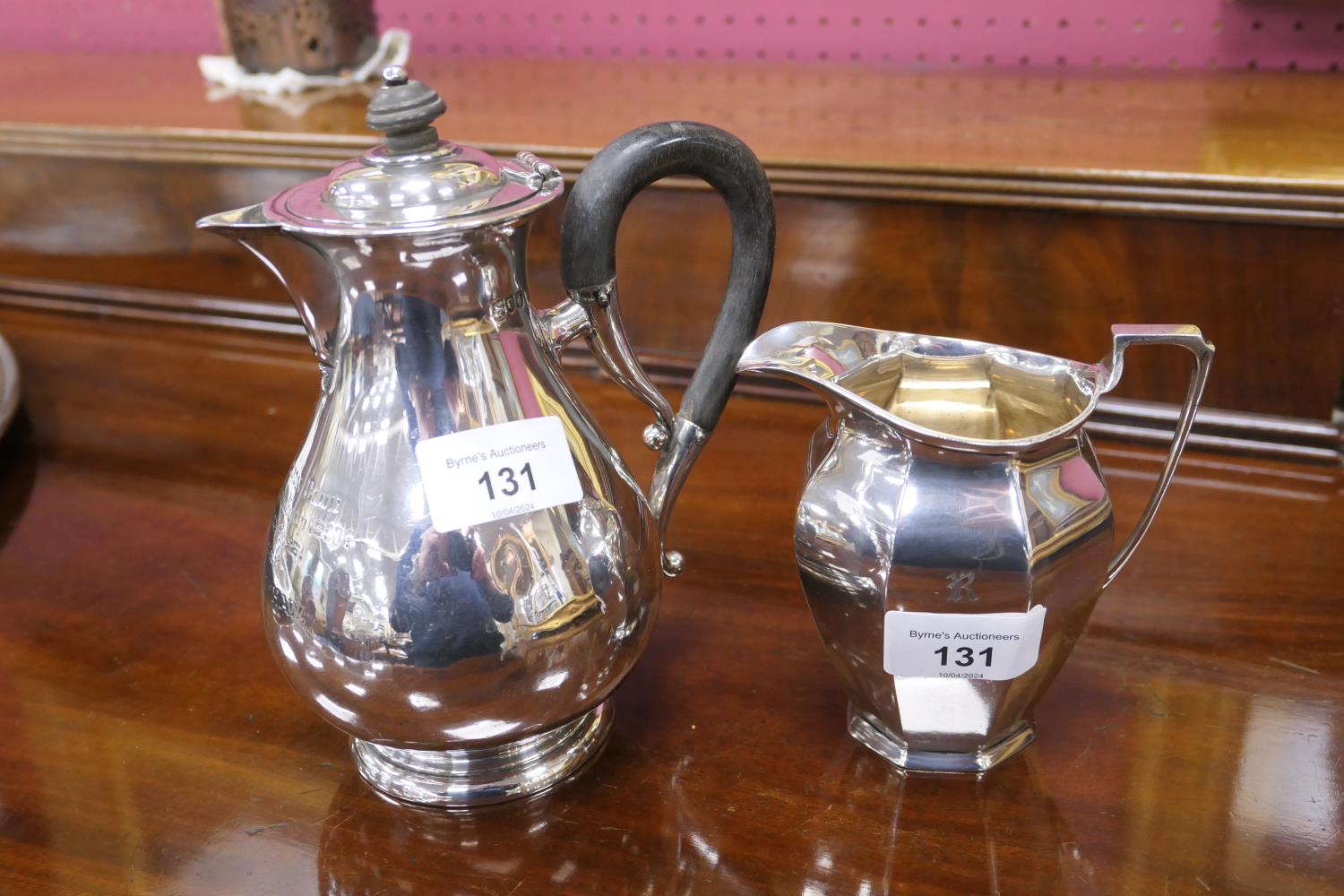 Late Victorian silver hot water jug, London 1899, baluster form and with presentation inscription - Image 2 of 5