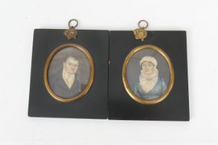 English Naive School (mid 19th Century), Pair, Portrait miniatures of a husband and wife,