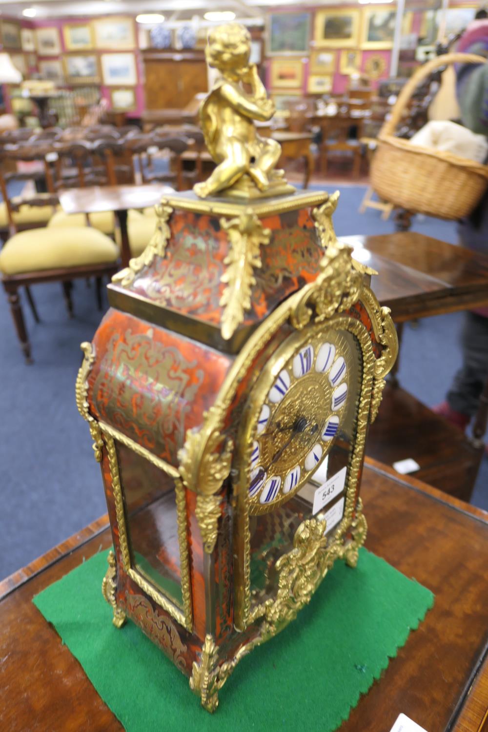 French boulle mantel clock, circa 1880, the case surmounted with a cherub and gilt ormolu - Image 5 of 9