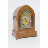 Winterhalder & Hofmeier mahogany cased chiming mantel clock, the lancet shaped case enclosing a