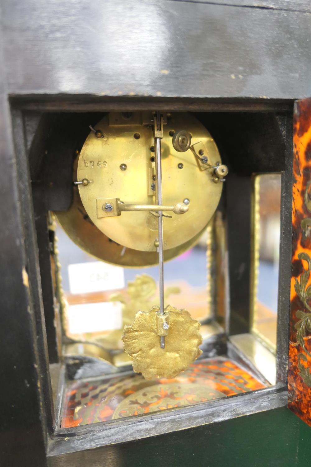 French boulle mantel clock, circa 1880, the case surmounted with a cherub and gilt ormolu - Image 3 of 9