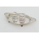 Edwardian silver inkstand, by Hawksworth Eyre Ltd, Sheffield 1903, oval stand, pierced and