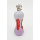 Victorian ruby glass and lilac overlay waisted scent bottle, with chased white metal cap and