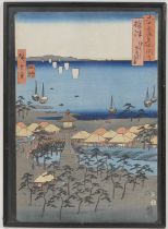 Utagawa Hiroshige (Japanese 1797-1858), 'Settsu Province: Idemi Beach at Sumiyoshi', woodblock,