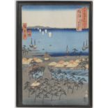 Utagawa Hiroshige (Japanese 1797-1858), 'Settsu Province: Idemi Beach at Sumiyoshi', woodblock,
