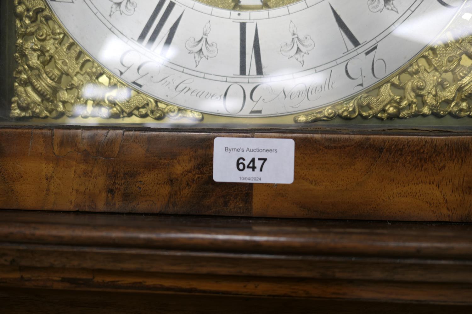 John Greaves, Newcastle, walnut eight day longcase clock, mid 18th Century, the hood with cavetto - Image 3 of 17