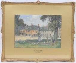 James W Milliken (1865-1945), The village green, Stow-on-the-Wold, watercolour, signed, 23cm x